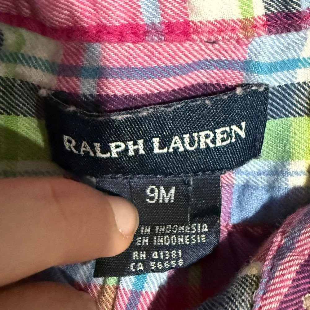 Vintage Ralph Lauren Girls Size 9M Kids Multicolor Plaid Button-Down Shirt